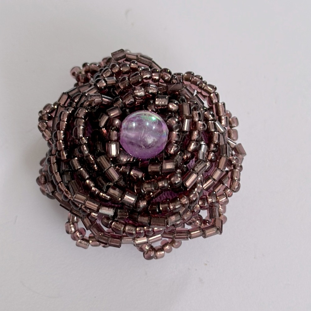 Purple beaded flower ring